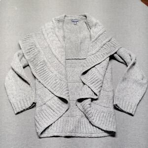 Lands End OPEN FRONT ELBOX SLEEVE CARDIGAN SWEATER TURQ/GRAY Medium 10/12